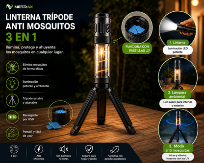 Linterna trípode antimosquitos 3 en 1 Netrax