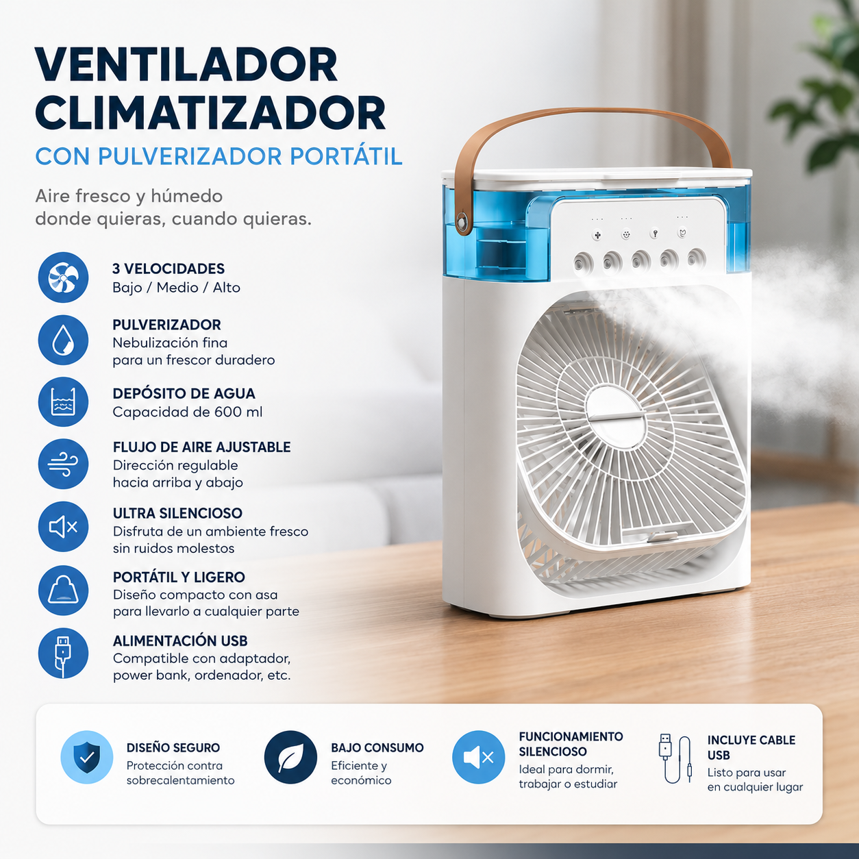 Ventilador Climatizador con pulverizador portátil Netrax